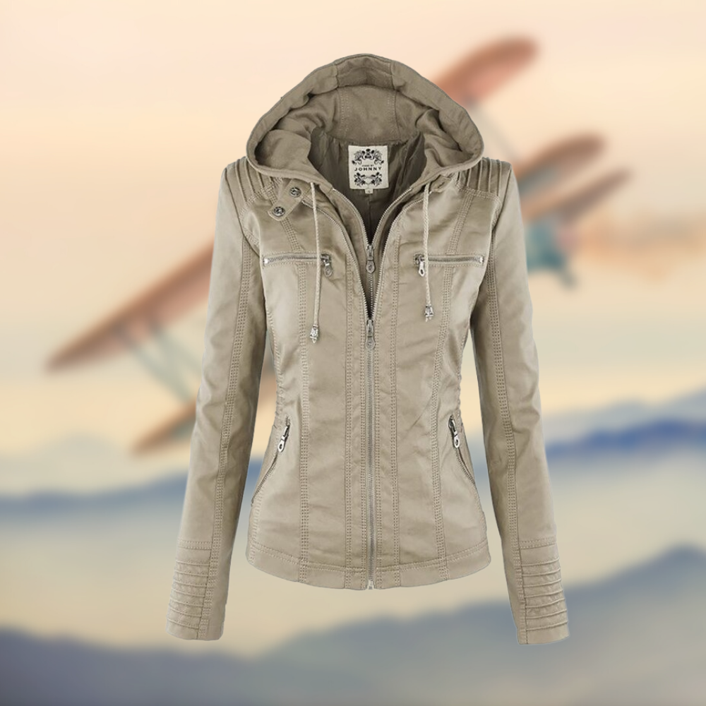 Women's Leather Jacket with Hood - Stylish Casual Outerwear
