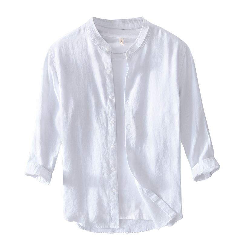 Men's Linen Shirt – 3/4 Sleeve Mandarin Collar