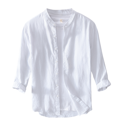 Men's Linen Shirt – 3/4 Sleeve Mandarin Collar