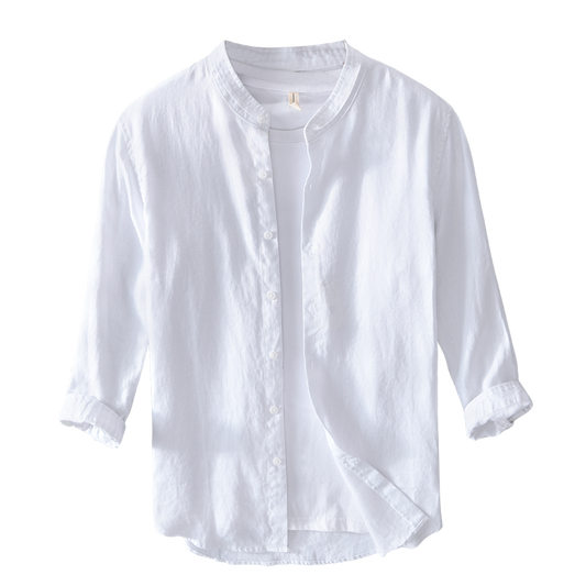 Men's Linen Shirt – 3/4 Sleeve Mandarin Collar