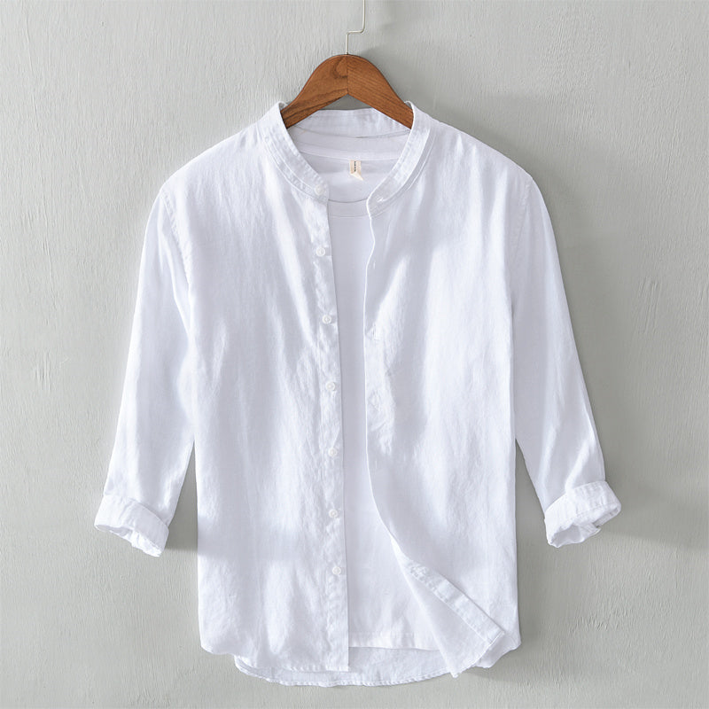 Men's Linen Shirt – 3/4 Sleeve Mandarin Collar