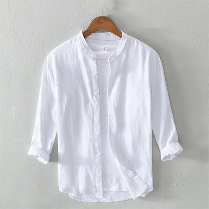 Men's Linen Shirt – 3/4 Sleeve Mandarin Collar