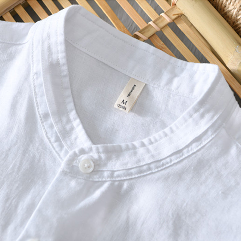 Men's Linen Shirt – 3/4 Sleeve Mandarin Collar