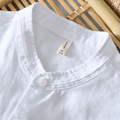 Men's Linen Shirt – 3/4 Sleeve Mandarin Collar