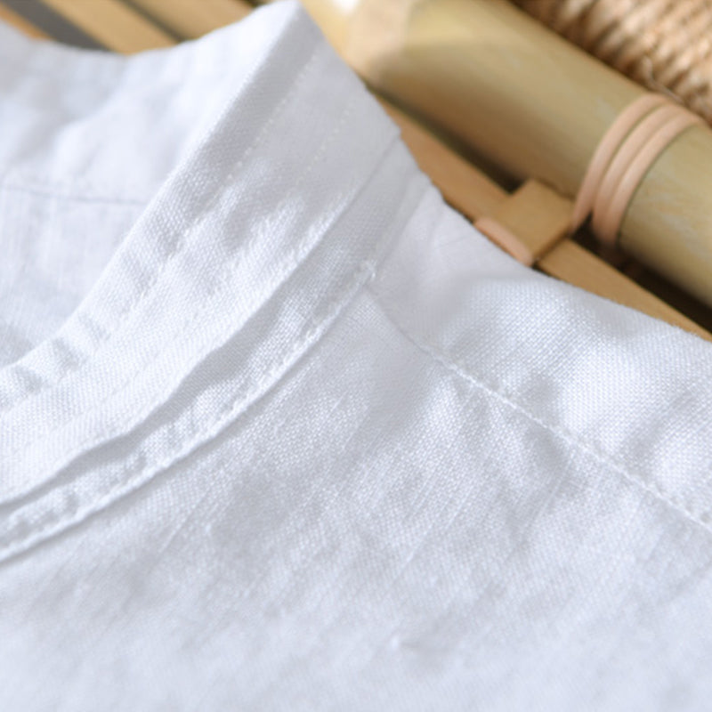 Men's Linen Shirt – 3/4 Sleeve Mandarin Collar