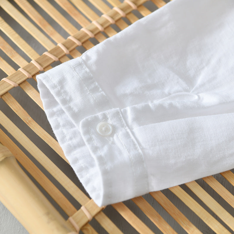 Men's Linen Shirt – 3/4 Sleeve Mandarin Collar