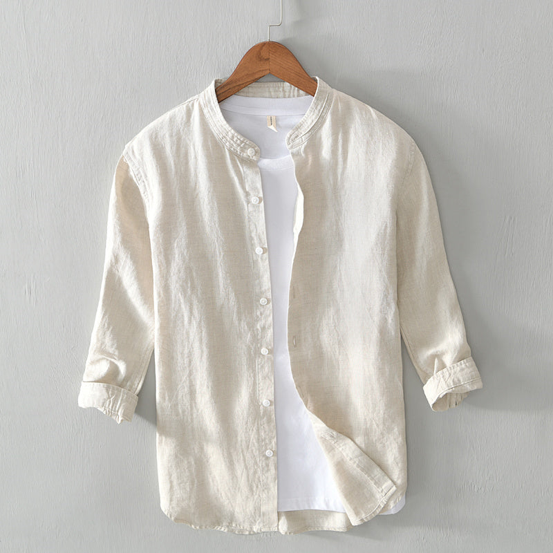 Men's Linen Shirt – 3/4 Sleeve Mandarin Collar
