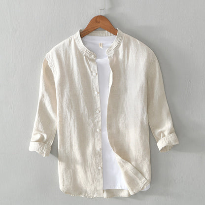 Men's Linen Shirt – 3/4 Sleeve Mandarin Collar