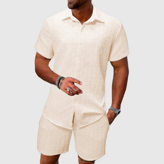 Men's Loungewear Set – Textured Shirt & Shorts Ensemble