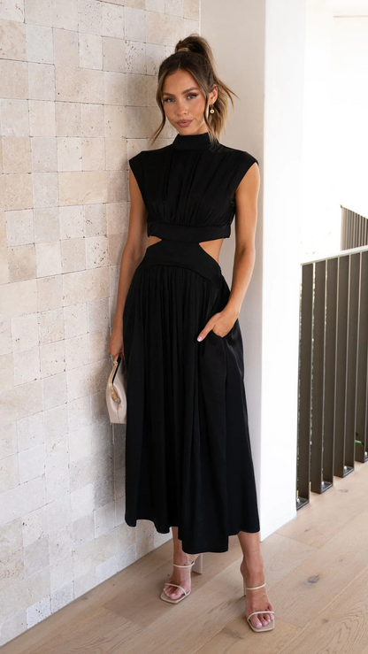 Women's Cut-Out Midi Dress with Pockets – Summer Style