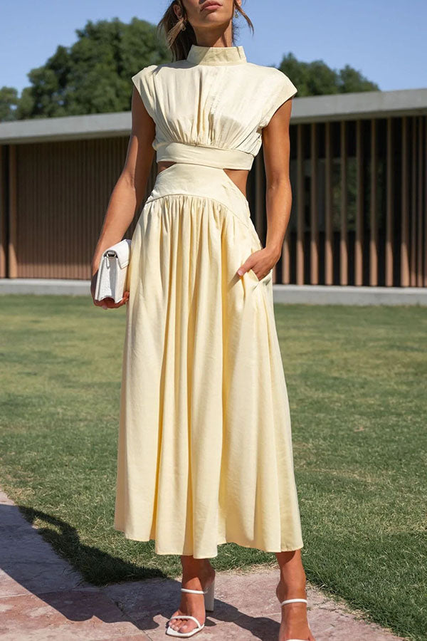 Women's Cut-Out Midi Dress with Pockets – Summer Style
