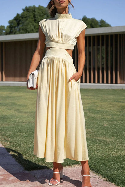 Women's Cut-Out Midi Dress with Pockets – Summer Style