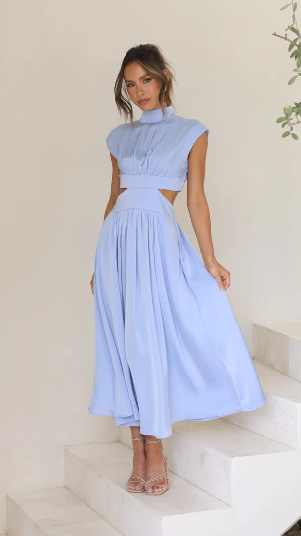 Women's Cut-Out Midi Dress with Pockets – Summer Style
