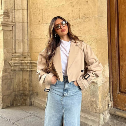Women's Short Trench Coat for Transitional Seasons