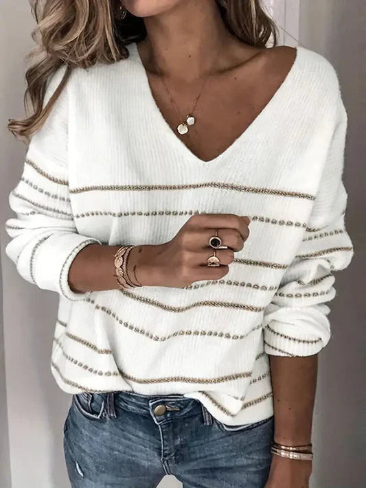 Women's Striped V-Neck Sweater