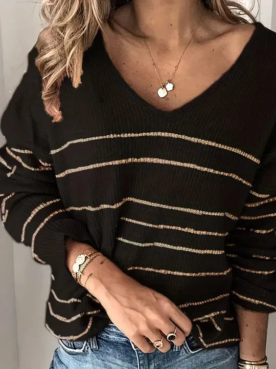 Women's Striped V-Neck Sweater