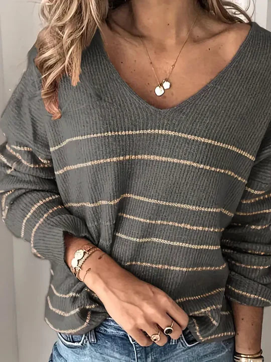 Women's Striped V-Neck Sweater