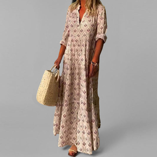 Women's Tiered Maxi Dress – V-Neck Summer Style
