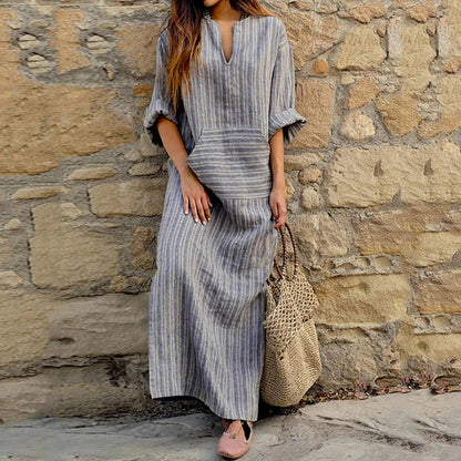 Women's Vintage Striped Maxi Dress