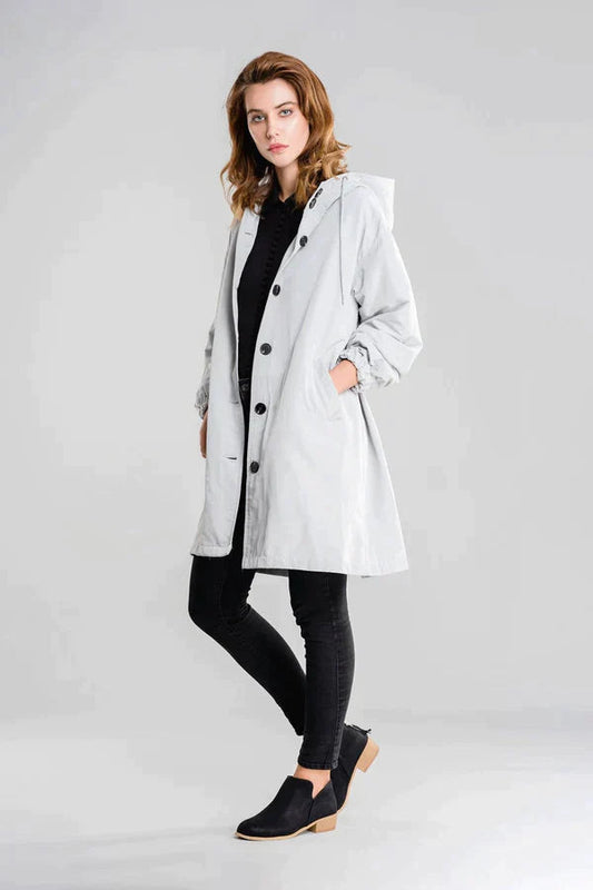 Women's Waterproof Jacket with Hood and Buttons