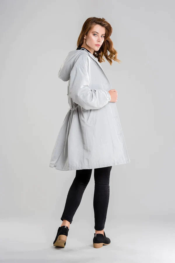 Women's Waterproof Jacket with Hood and Buttons