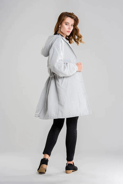 Women's Waterproof Jacket with Hood and Buttons