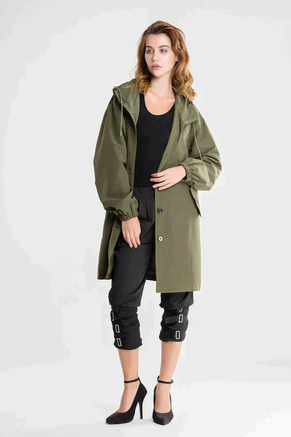Women's Waterproof Jacket with Hood and Buttons