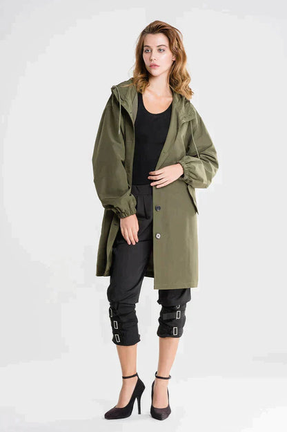 Women's Waterproof Jacket with Hood and Buttons