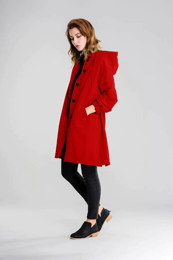 Women's Waterproof Jacket with Hood and Buttons