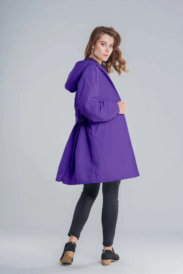 Women's Waterproof Jacket with Hood and Buttons