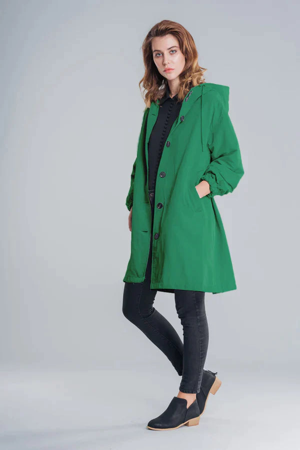 Women's Waterproof Jacket with Hood and Buttons