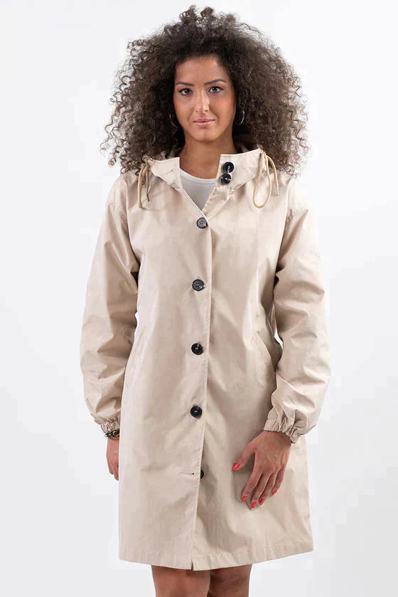Women's Waterproof Jacket with Hood and Buttons