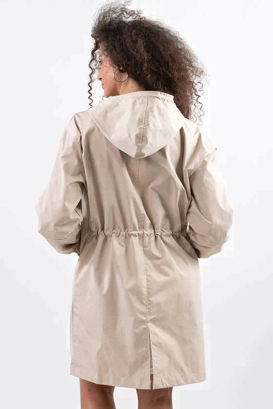Women's Waterproof Jacket with Hood and Buttons