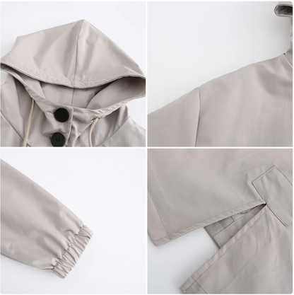 Women's Waterproof Jacket with Hood and Buttons