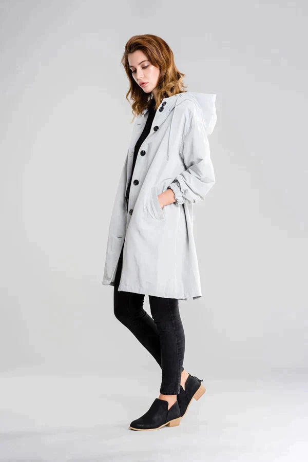 Women's Waterproof Jacket with Hood and Buttons