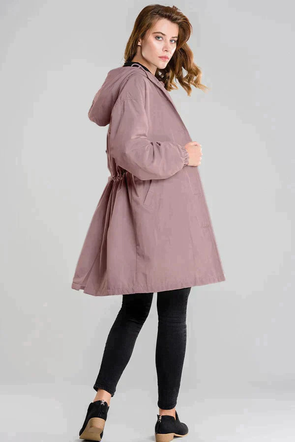 Women's Waterproof Jacket with Hood and Buttons