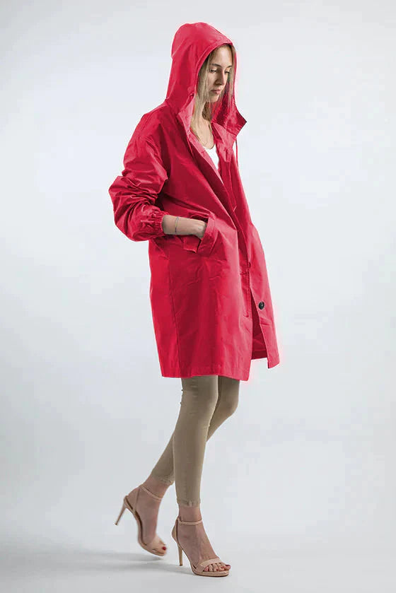 Women's Waterproof Jacket with Hood and Buttons