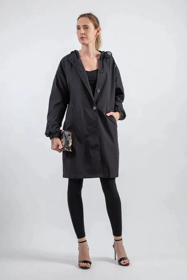 Women's Waterproof Jacket with Hood and Buttons